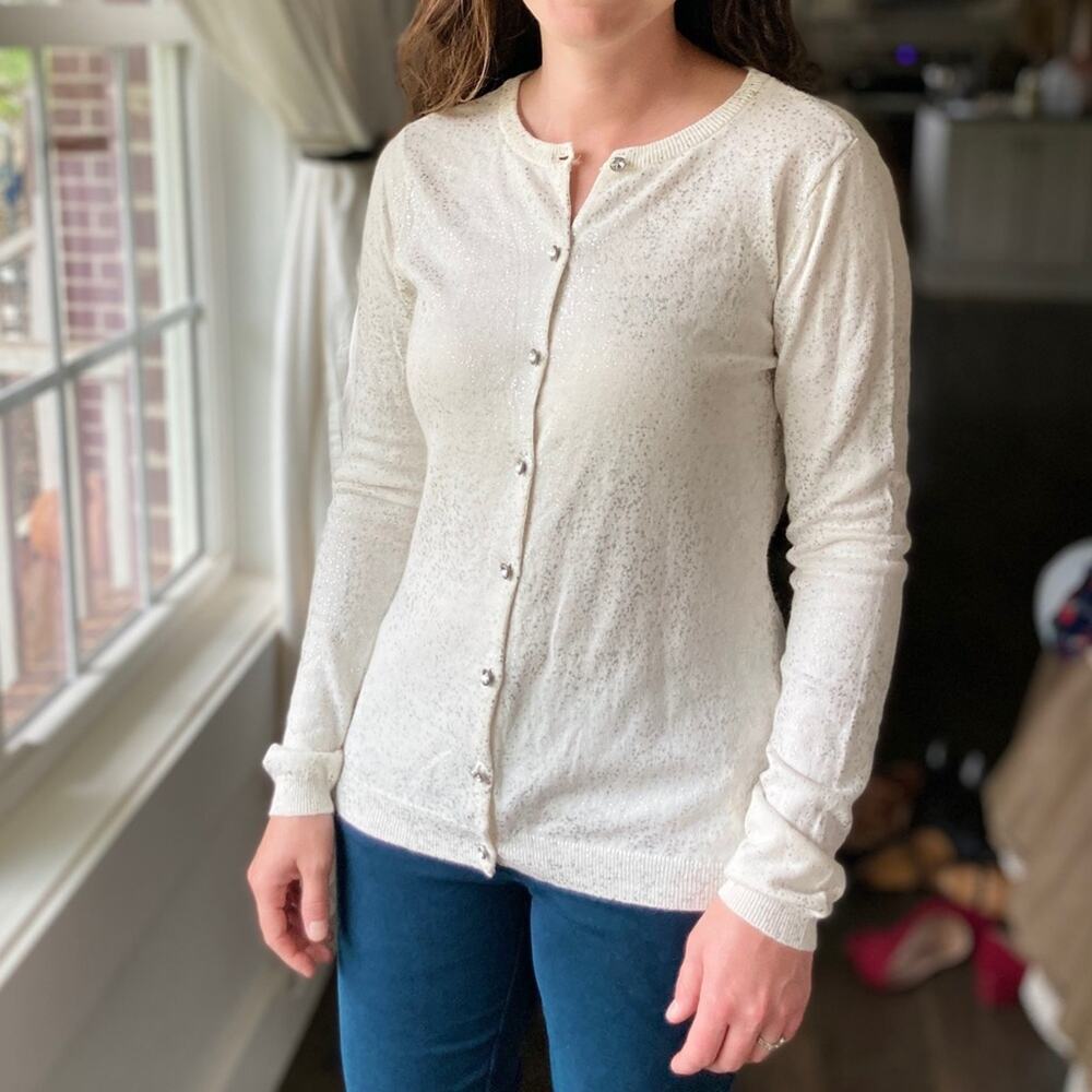 Calvin Klein Cream Cardigan W/Silver Speckles, S - Picture 2 of 5